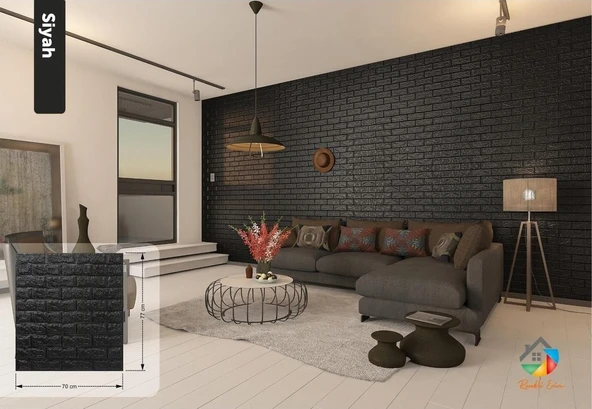 RENKLİ EVİM Renkli Evim Kendinden Yapışkanlı Duvar Paneli Siyah Tuğla 70x77cm - 3