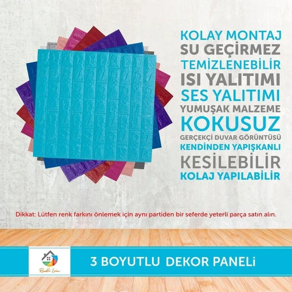 RENKLİ EVİM Kendinden Yapışkanlı Esnek Sünger Tuğla Duvar Paneli - 7