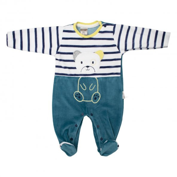 Bebitof Çizgili Ayıcık Kadife Bebek Tulumu 70141
