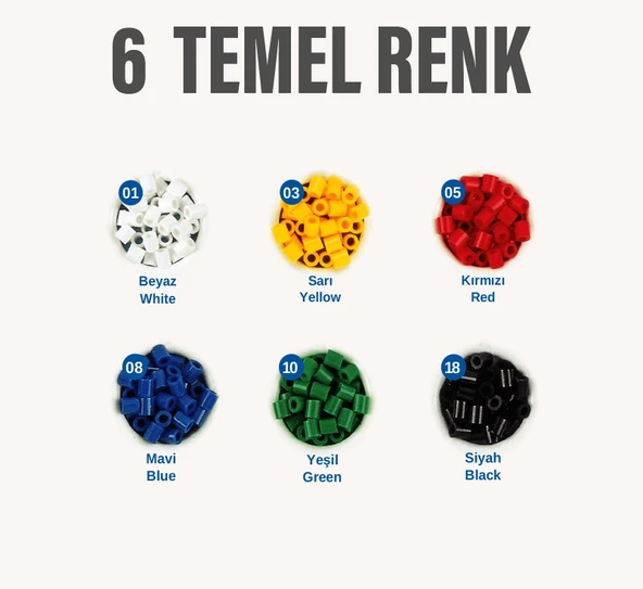 Hama Boncuk Midi 1.000’lik poşet - Temel 6 Renk 207-66 - 6