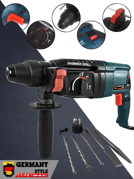 Germany Style GRM9004 1500 Watt Sds Plus Kırıcı Delici Hilti Matkap 26 mm 2.2 Juel 2 Yıl Garantili - 2