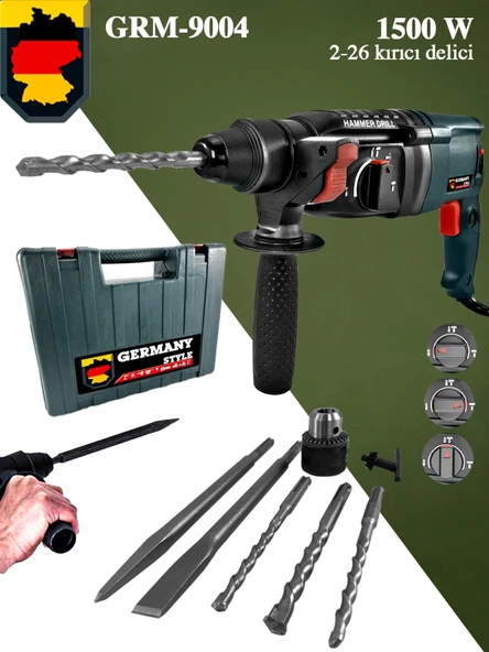 Germany Style GRM9004 1500 Watt Sds Plus Kırıcı Delici Hilti Matkap 26 mm 2.2 Juel 2 Yıl Garantili - 4
