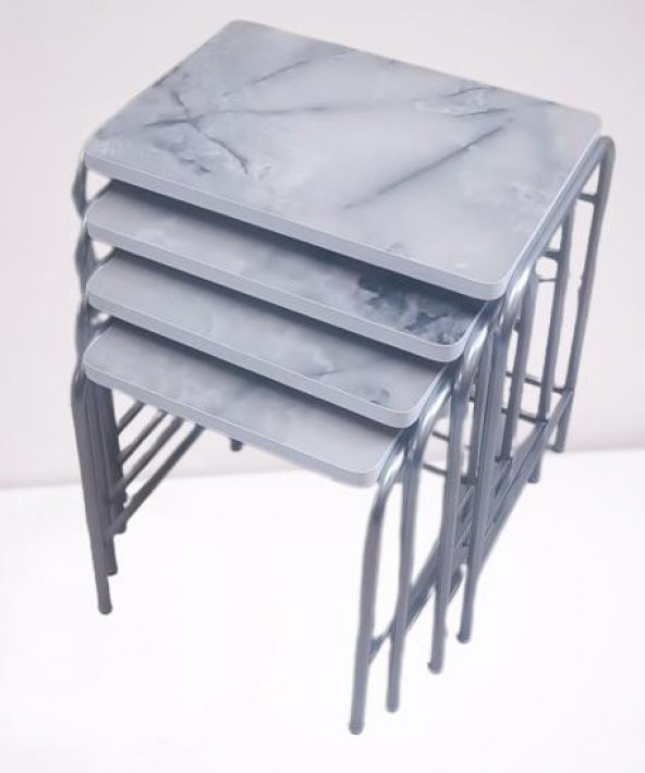 Zigon Sehpa 90220 Demet Metal Model Nikelaj Ayak Ahşp Mermer Dalga Desen El yapım - 6