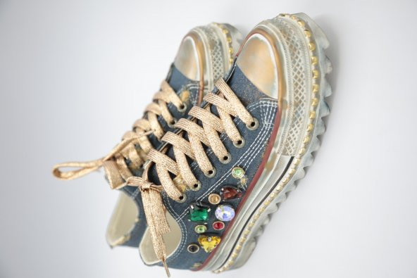 İthal  Mavi Taşlı Model Converse Ayakkabı