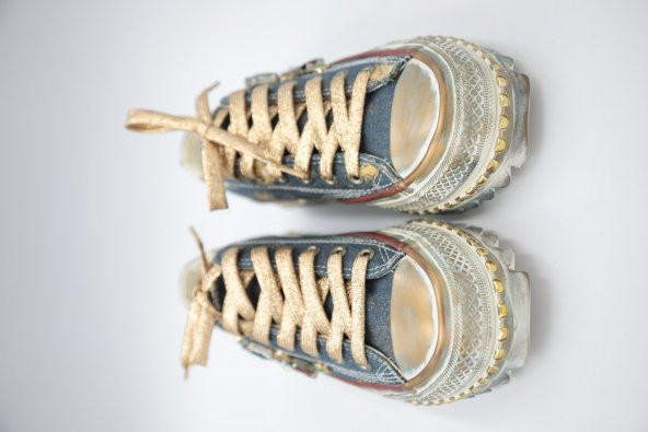 İthal  Mavi Taşlı Model Converse Ayakkabı - 3