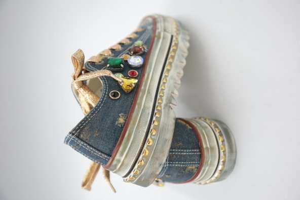 İthal  Mavi Taşlı Model Converse Ayakkabı - 5