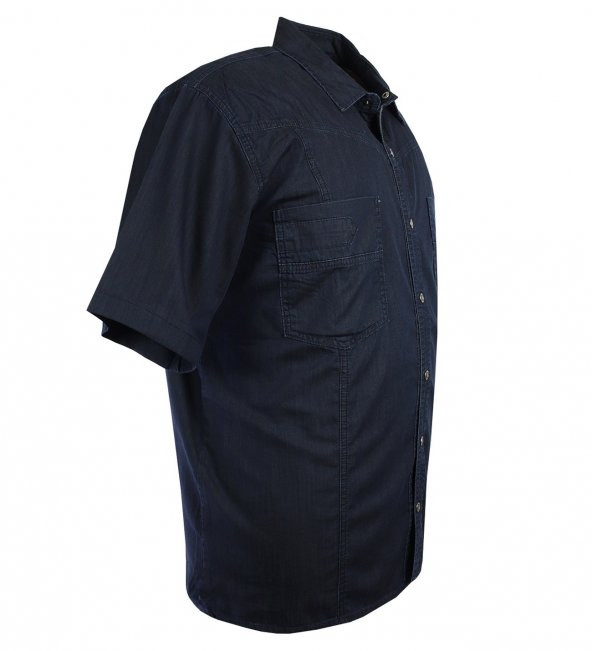 Büyük Beden Erkek Kot Gömlek Kısa Kollu Lacivert - 2