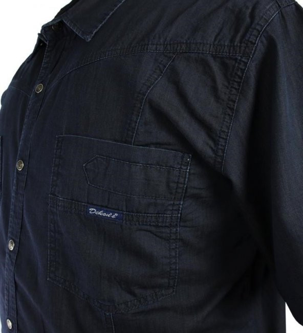 Büyük Beden Erkek Kot Gömlek Kısa Kollu Lacivert - 4