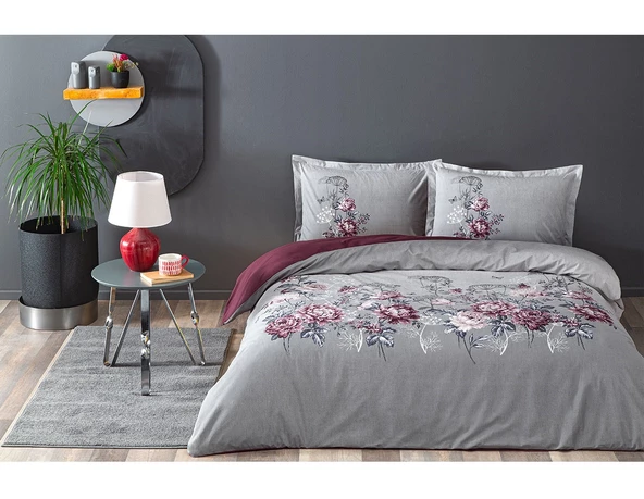 Özdilek Ranforce Çift Kişilik Nevresim Takımı-Borgonha Flor Gri - 2