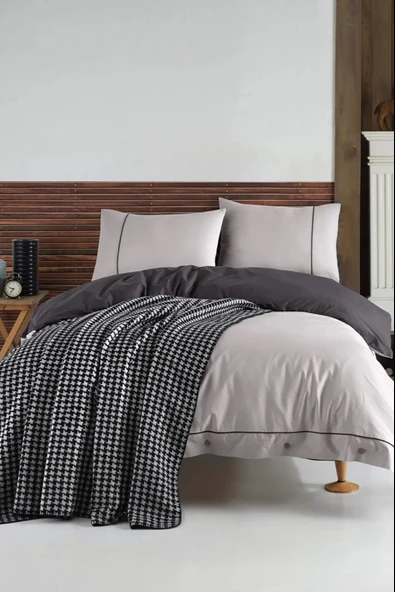 ecosse stylish tek kişilik nevresim takımı  battaniye seti antrasit