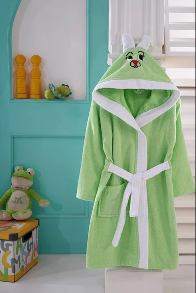 KIDS & BEYBİ çocuk pamuk kapşonlu bornozu 10-11yaş yeşil - 2