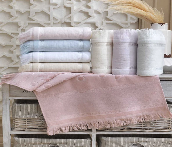 pololife Soft Etamın Bordorlu Kadıfe Jakarlı Sacaklı Havlu 6'li karışık renk