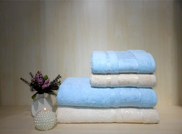 Polo Life 4 Parça Bamboo Hamam Seti (Büyük Boy), Banyo Havlu Takımı-Krem Turkuaz
