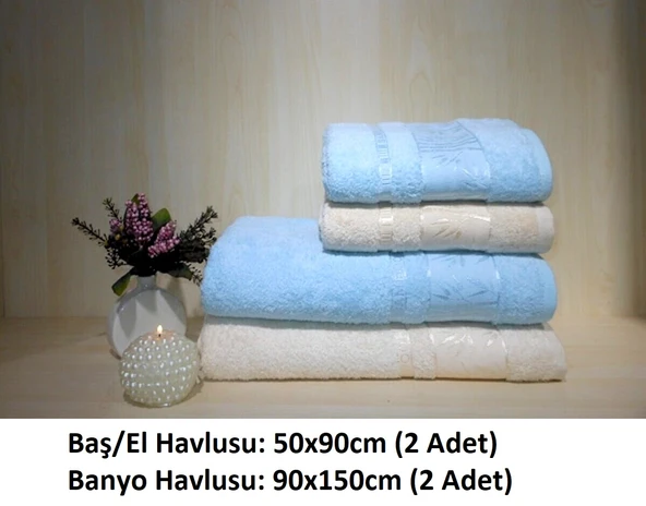 Polo Life 4 Parça Bamboo Hamam Seti (Büyük Boy), Banyo Havlu Takımı-Krem Turkuaz - 2