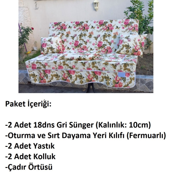 Mandaş Süngerli Salıncak Minder Seti (Duck Kumaş)-2 KİŞİLİK-İngiliz Gülü - 3
