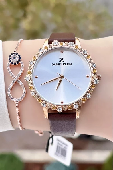 Daniel Klein DKISTE759 Kasası Rose Kordonu Kahverengi Renk Deri Kordon Kadın Kol Saati Ve Bileklik - 4