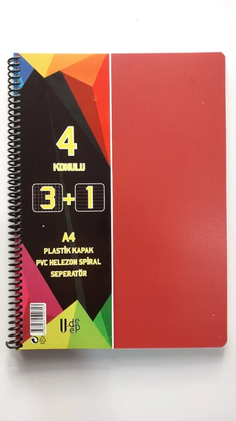 a4 boy 3+1 ayraçlı defter dersane defteri (3 kareli 1 çizgili )120 yaprak udep