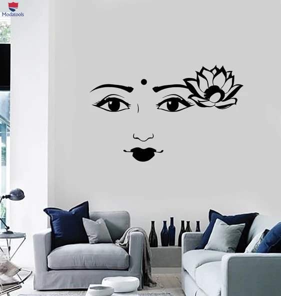 Oturma Odası, Yatak Odası Duvar Sticker Güzel Hintli Kadın Yüz Kız Lotus Çiçeği Dekor Çıkartmaları ürün görseli