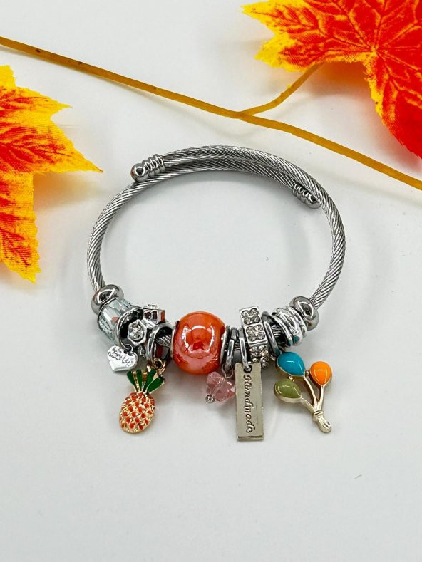 Ananas Balon Figürlü Çelik  Charm Bileklik - 2