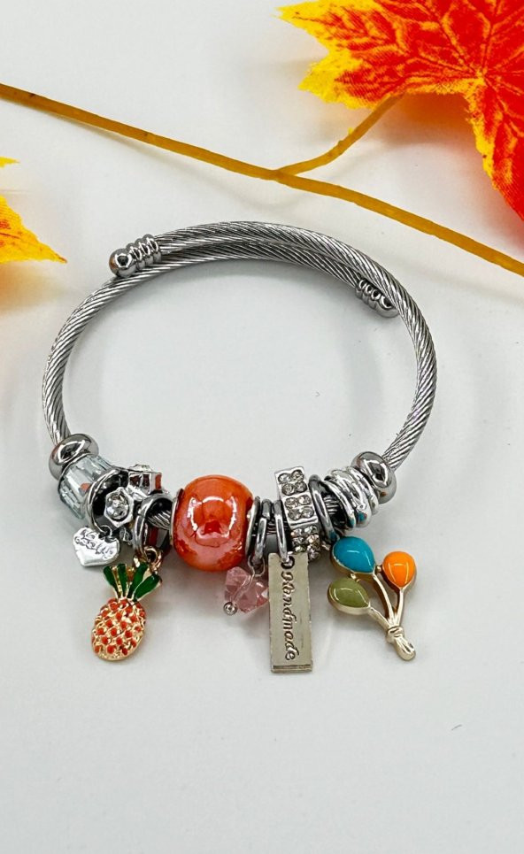 Ananas Balon Figürlü Çelik  Charm Bileklik - 3