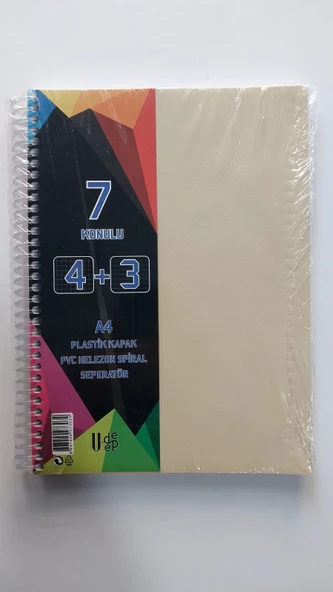 a4 boy 4+3 ayraçlı defter dersane defteri (4 kareli 3 çizgili )175 yaprak udep