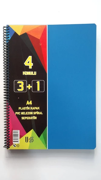 a4 boy 3+1 ayraçlı defter dersane defteri (3 kareli 1 çizgili )120 yaprak udep - Resim 2