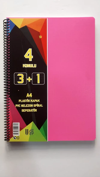 a4 boy 3+1 ayraçlı defter dersane defteri (3 kareli 1 çizgili )120 yaprak udep - Resim 3