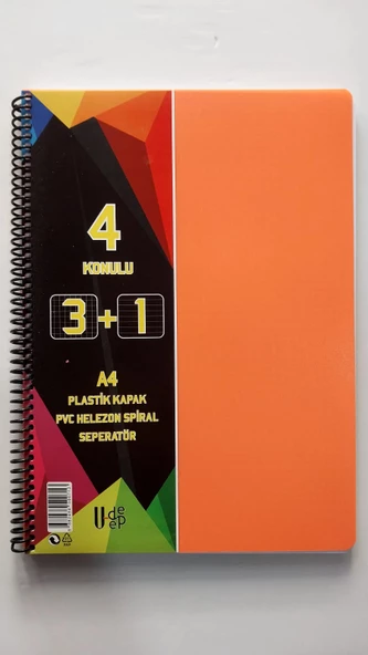 a4 boy 3+1 ayraçlı defter dersane defteri (3 kareli 1 çizgili )120 yaprak udep - Resim 5