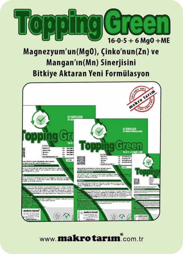 Topping Green 16.0.5+6 MGO İçeren Yaprak Gübresi 1 Kg.