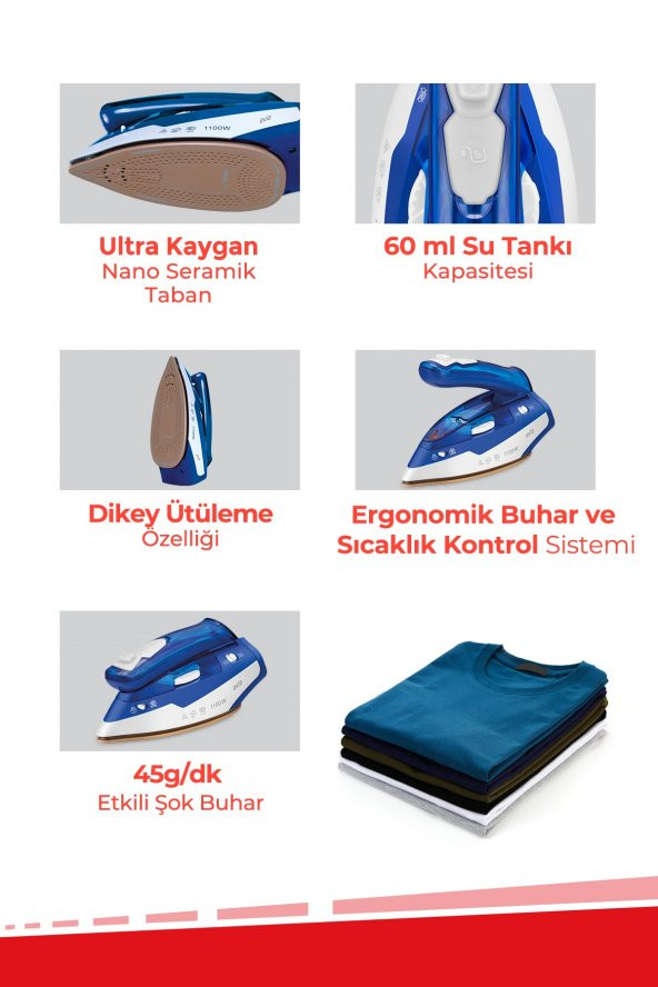 Evia Holiday EA-4603 Şok Buharlı Katlanabilir Dikey Ütüleme Özellikli Seyahat Ütüsü - 7