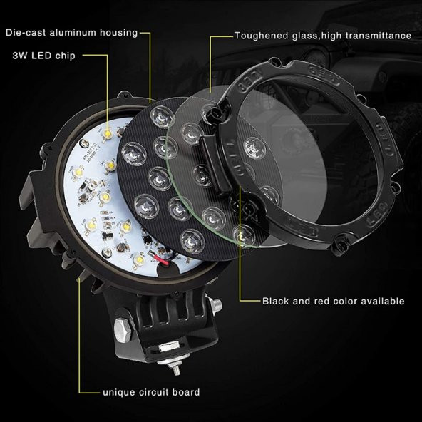 OFFROAD SİS LAMBASI 17 LED 51 W BÜYÜK TİP 6000K BEYAZ LED - Resim 2