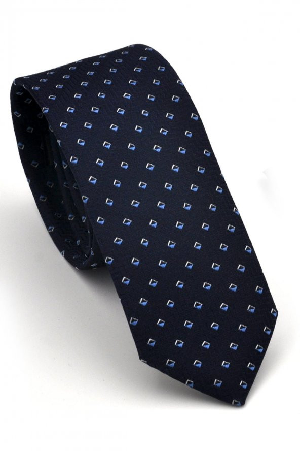 Mavi Desenli Lacivert Dokuma Kumaş Mendilli Slim Fit Kravat // SDK230902 ürün görseli