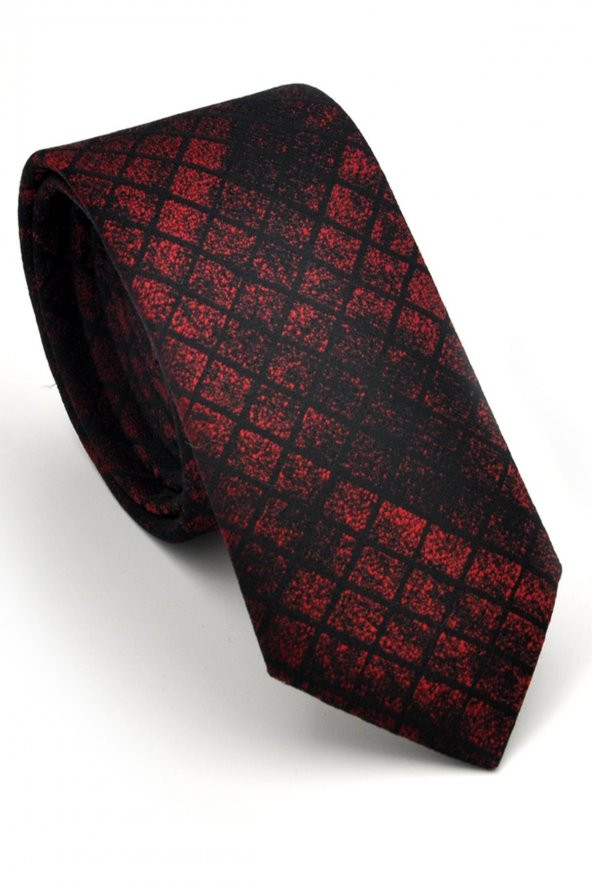 Bordo Siyah Küp Desenli Dokuma Kumaş Mendilli Slim Fit Kravat // SDK230908 ürün görseli