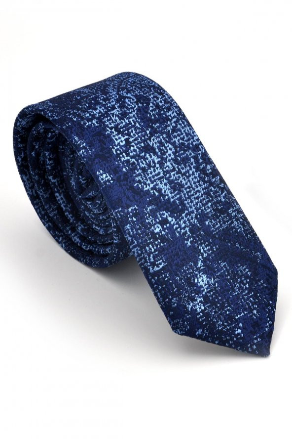 Mavi Lacivert Karışık Desenli Dokuma Kumaş Mendilli Slim Fit Kravat // SDK230907 ürün görseli