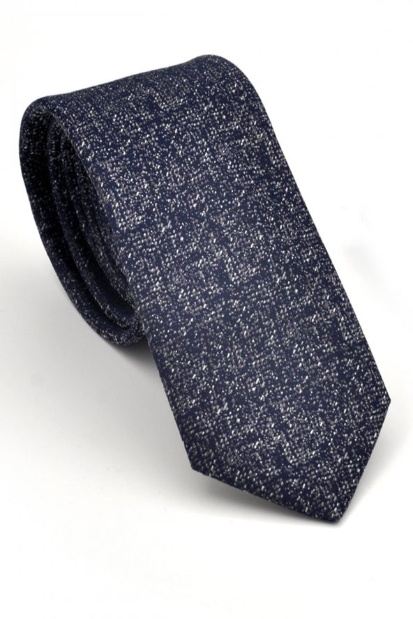 Füme Gri Kırcıl Desenli Lacivert Dokuma Kumaş Mendilli Slim Fit Kravat // SDK230917 ürün görseli