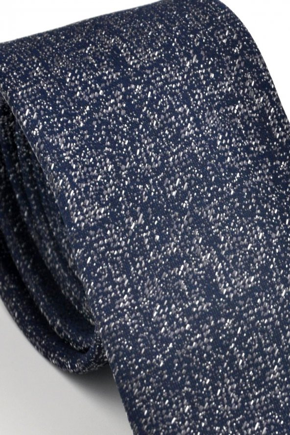 Füme Gri Kırcıl Desenli Lacivert Dokuma Kumaş Mendilli Slim Fit Kravat // SDK230917 - Resim 3
