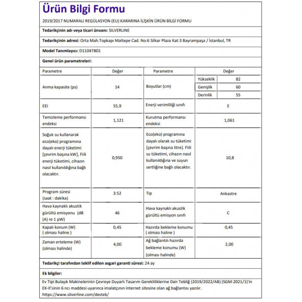 Silverline D11047B01 Yarı Ankastre Bulaşık Makinesi Siyah - 3