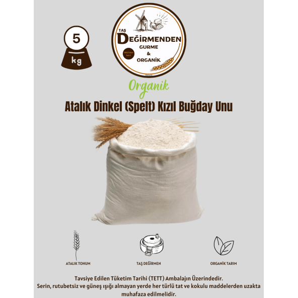 Organik Atalık Dinkel (Spelt) Kızıl Buğday Unu - 5 Kilo