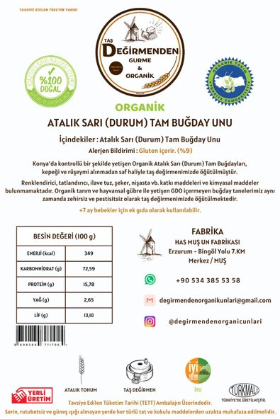 Organik Atalık Sarı Durum Tam Buğday Unu - 5 Kilo - 2