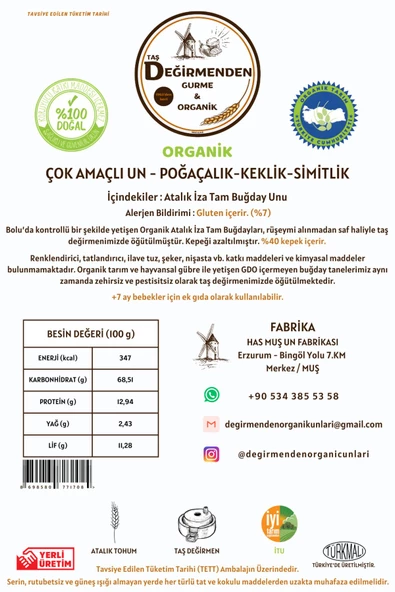 Organik Atalık Çok Amaçlı Un - Poğaçalık/Keklik/Simitlik - 5 Kilo - 2