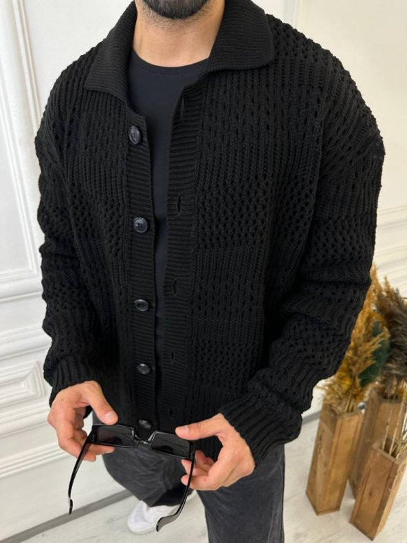 Hırka Oversize Özel Örgülü Triko Desenli Salaş Örgü Hırka - 2