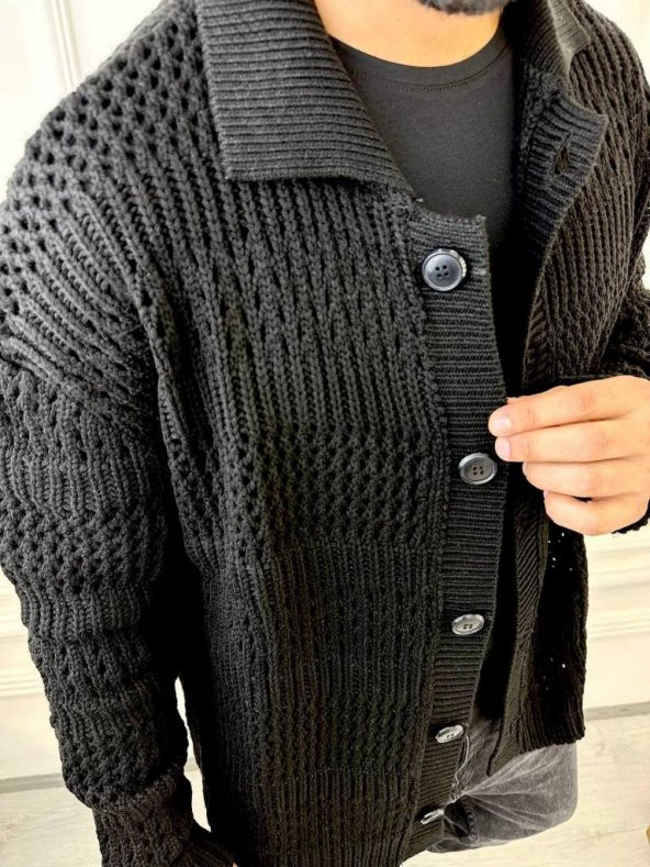 Hırka Oversize Özel Örgülü Triko Desenli Salaş Örgü Hırka - 6