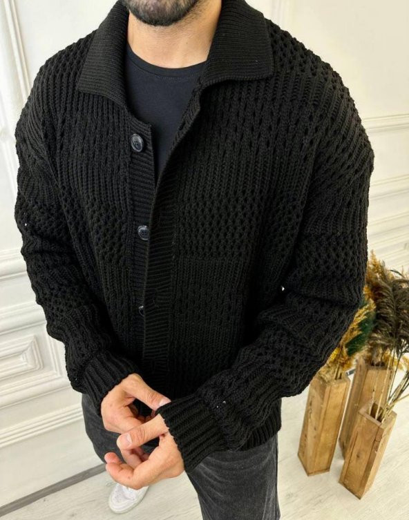 Hırka Oversize Özel Örgülü Triko Desenli Salaş Örgü Hırka - 7