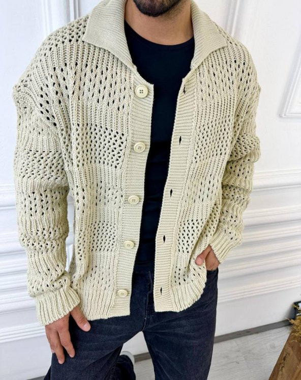 Hırka Oversize Özel Örgülü Triko Desenli Salaş Örgü Hırka - 9