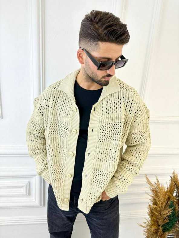 Hırka Oversize Özel Örgülü Triko Desenli Salaş Örgü Hırka - 12