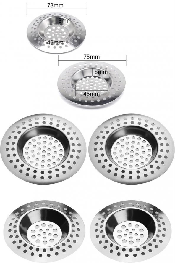 Paslanmaz Metal Süzgeç 2 li Lavabo Süzgeci Evye Süzgeç Sink Strainer