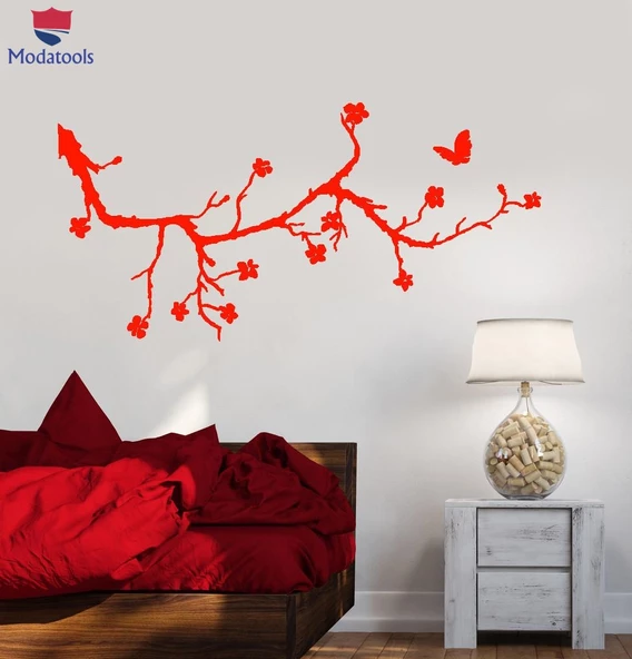Oturma Odası, Yatak Odası Duvar Sticker Güzel Sakura Ağacı Dalı Kelebek Çiçek Çıkartmaları Benzersiz Hediyelik ürün görseli