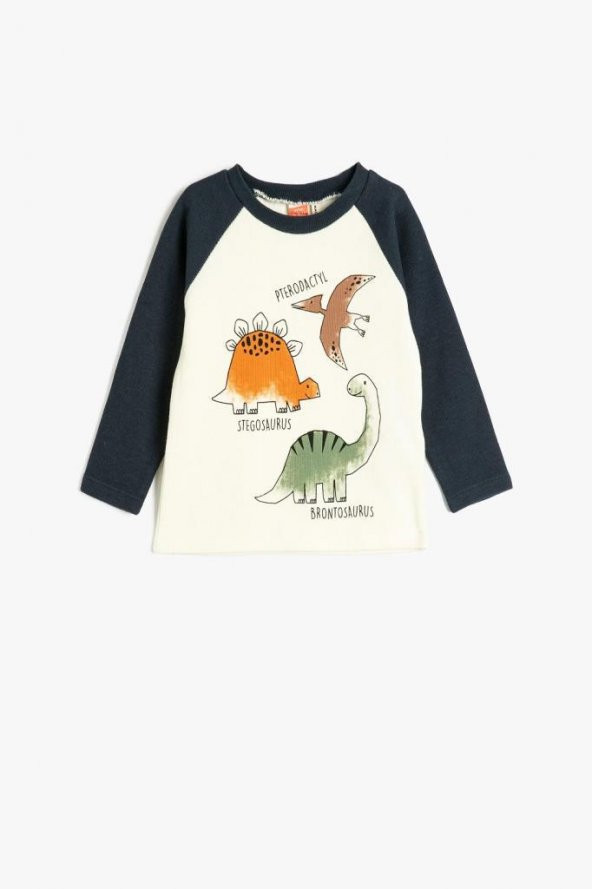 Koton Erkek Bebek Dinozorlu Sweatshirt Bisiklet Yaka Uzun Kollu Pamuklu