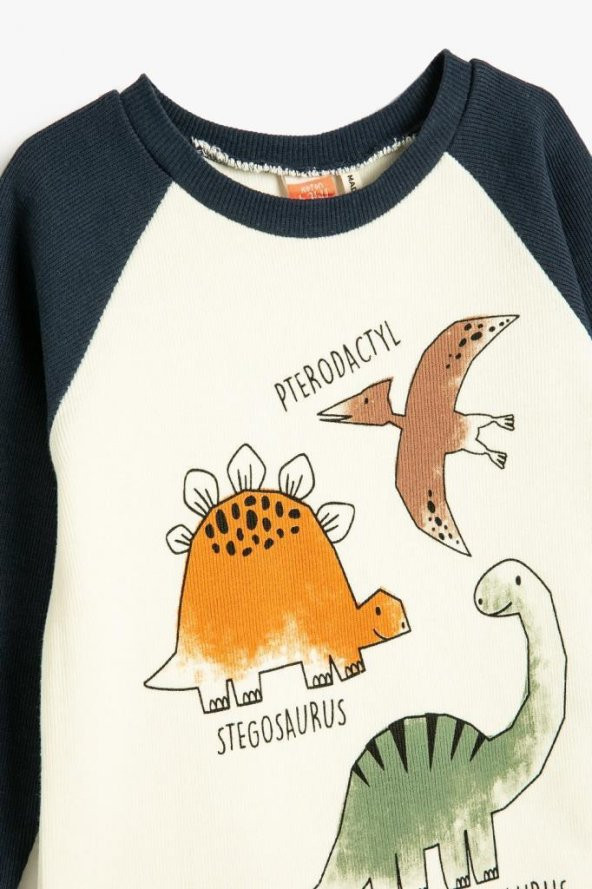Koton Erkek Bebek Dinozorlu Sweatshirt Bisiklet Yaka Uzun Kollu Pamuklu - 3