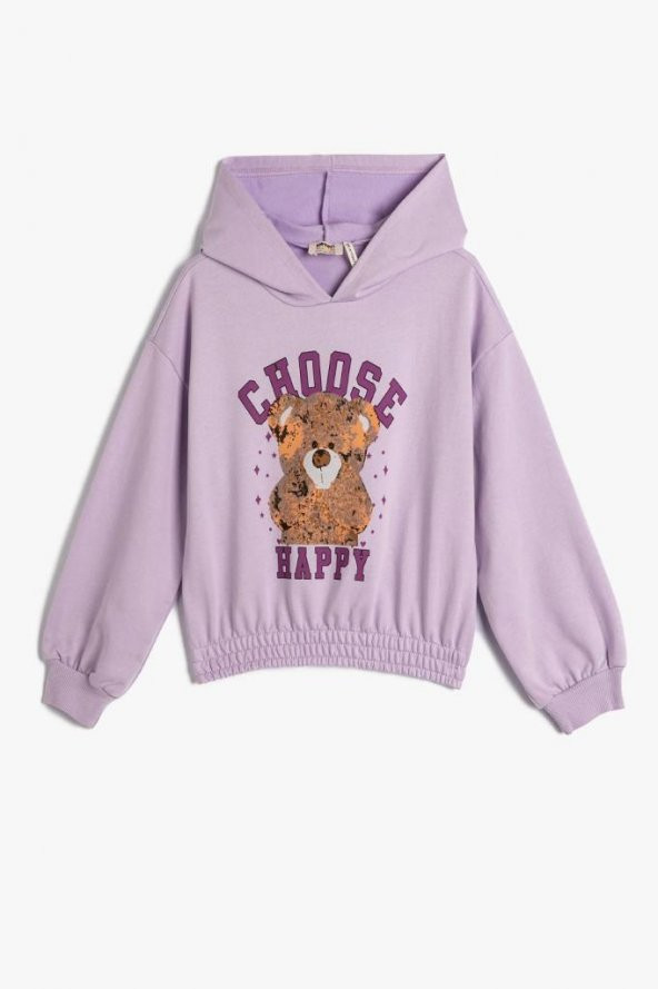 Koton Kız Çocuk Kapşonlu Sweatshirt Ayıcık Baskılı Beli ve Manşetleri Lastikli Uzun Kollu - 1